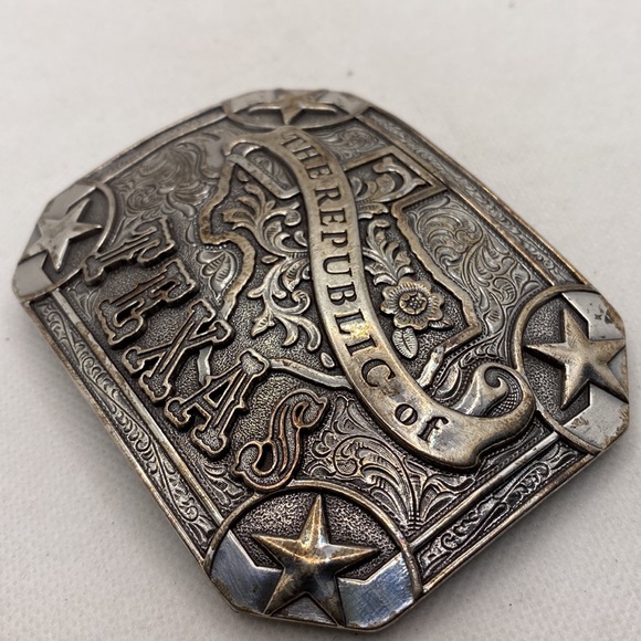 Nocona Silver Tone Republic of Texas Rectangle Belt Buckle - Picture 5 of 9